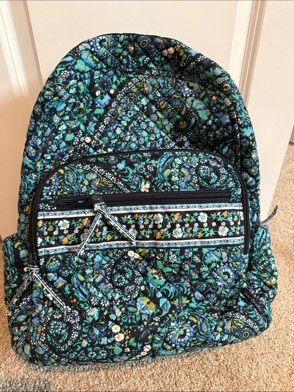 Vera Bradley Blue Teal Floral Quilted Backpack